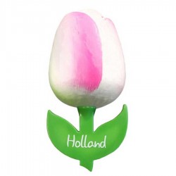 White Pink - Wooden Tulip Magnet 6cm