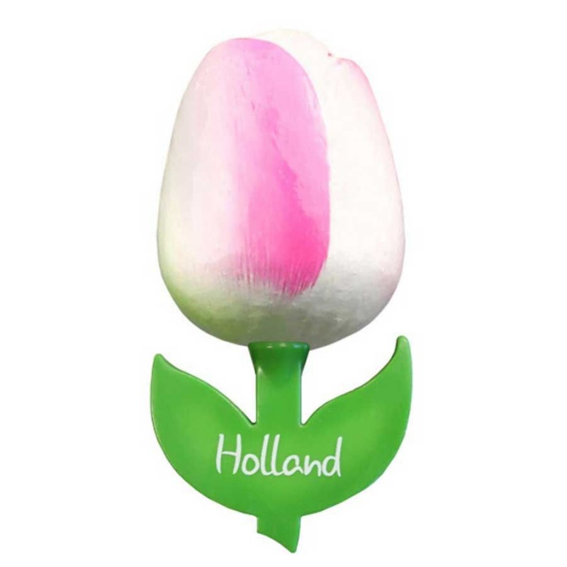 White Pink - Wooden Tulip Magnet 6cm
