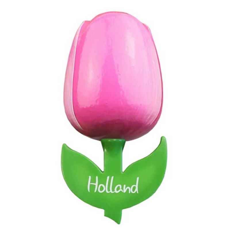 Pink White - Wooden Tulip Magnet 6cm