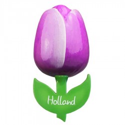 Purple White - Wooden Tulip Magnet 6cm