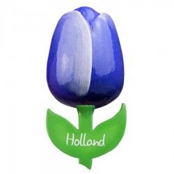 Blue White - Wooden Tulip Magnet 6cm