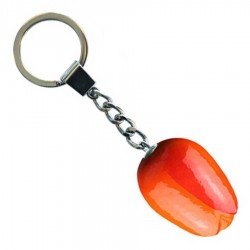 Oranje Rood - Houten Tulp Sleutelhanger 3.5cm