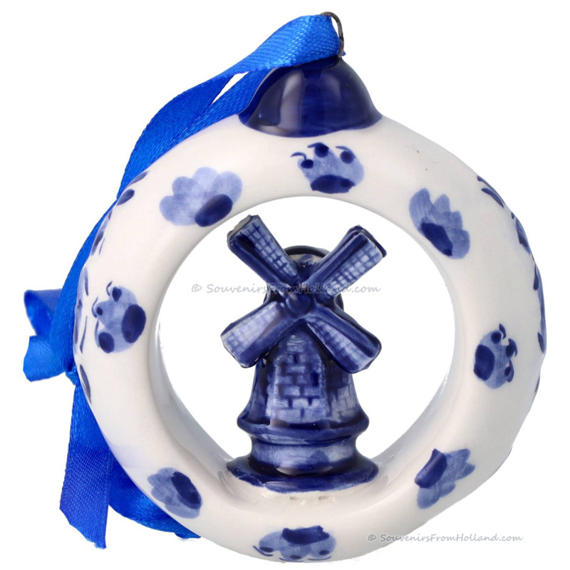 Kersthanger Ring met Molen Delfts Blauw