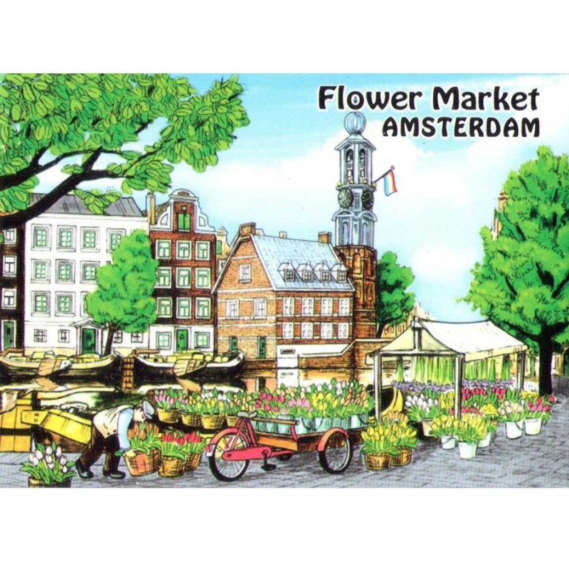 Bloemenmarkt Amsterdam - Platte Magneet