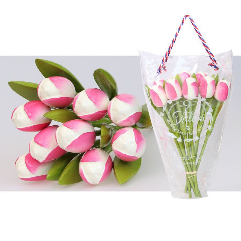 White Pink - Bunch Wooden Tulips