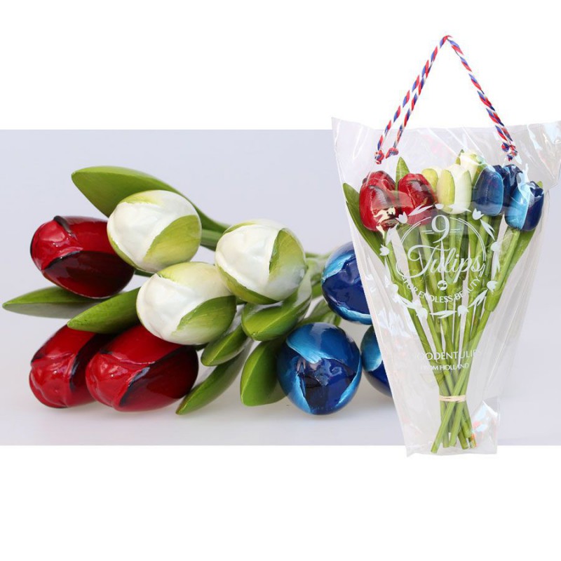 Rood-Wit-Blauw - Boeket Houten Tulpen