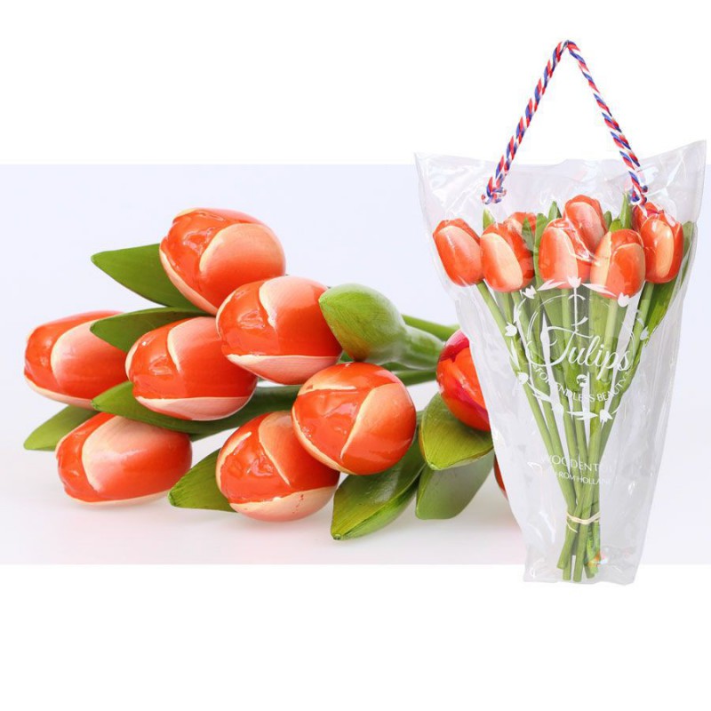 OrangeWhite - Bunch Wooden Tulips