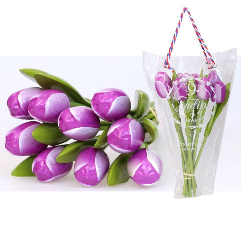 PurpleWhite - Bunch Wooden Tulips