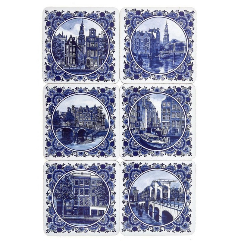 Delft Blue Amsterdam - Onderzetters - 6 assorti