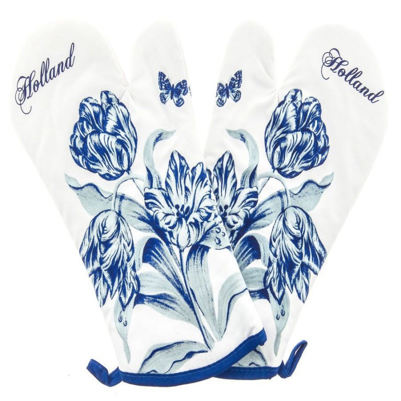 Oven Mitts - Delft Blue Tulips