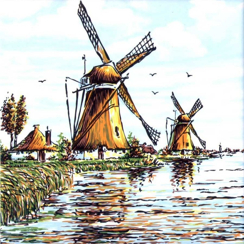 Two Windmills - Tile 15x15cm bright