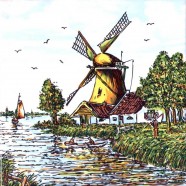 Windmill Farmer Boat - Tile 15x15cm bright