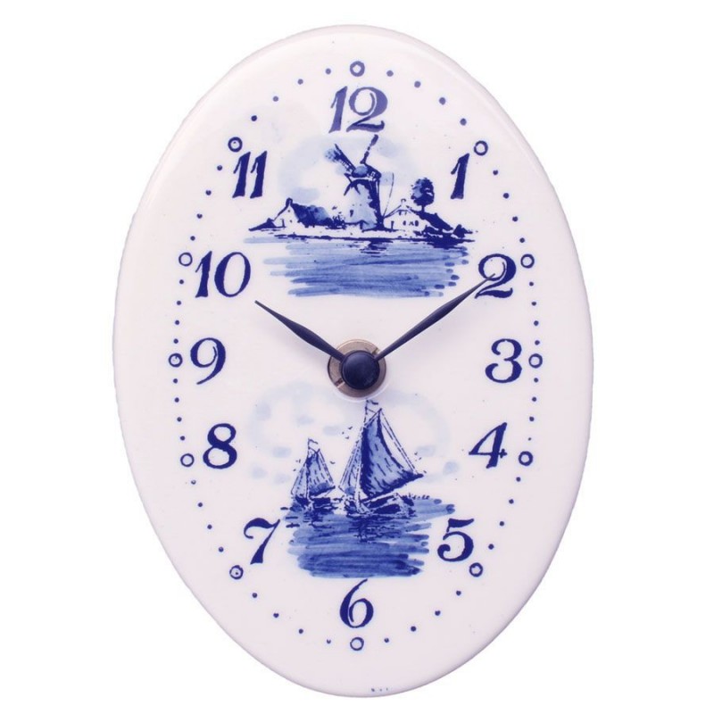 Wall Clock Oval - Delft Blue 15cm
