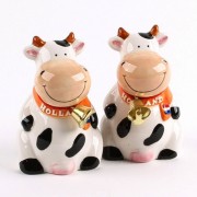 Cows Sitting Salt and Pepper Cow with Bell