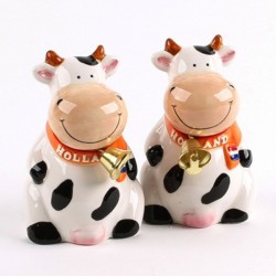 Sitting Salt and Pepper Cow with Bell
