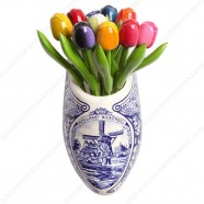 Wooden Tulips in Delft Blue Clog