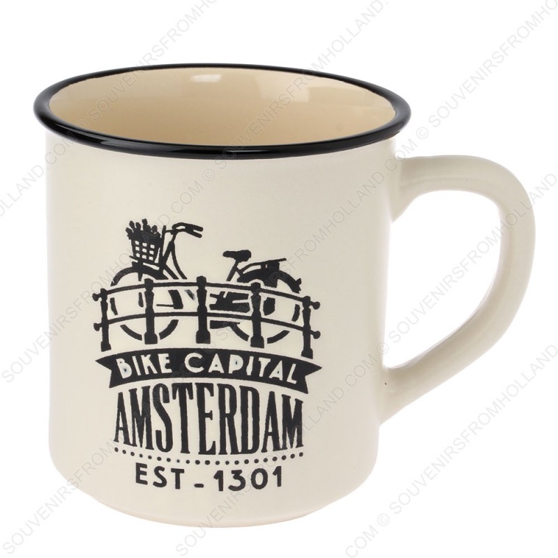 Cream Camp Mug Amsterdam Bike 10cm