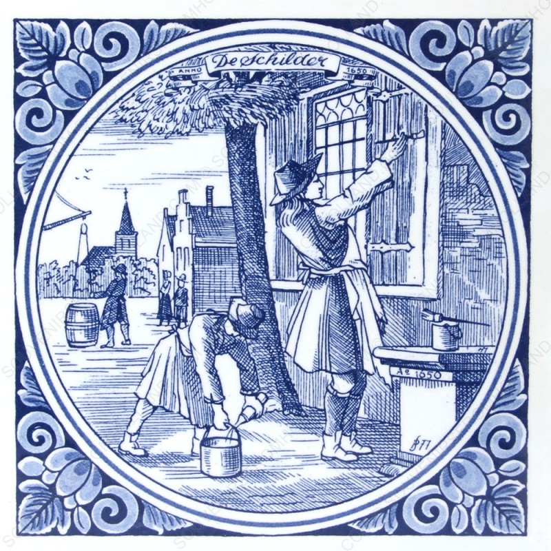 The Painter - Jan Luyken professions tile - Delft Blue