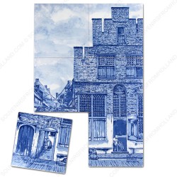 Het straatje van Vermeer - Delfts Blauw Tegeltableau - set van 6 tegels