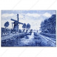 Landscape Windmill 1 - Delft Blue Tile Panel - set of 6 tiles