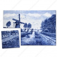 Landscape Windmill 1 - Delft Blue Tile Panel - set of 6 tiles
