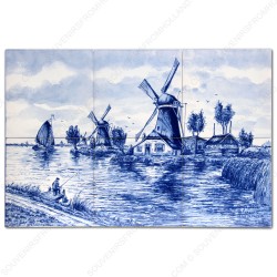 Landscape Windmill 2 - Delft Blue Tile Panel - set of 6 tiles