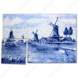 Landscape Windmill 3 - Delft Blue Tile Panel - set of 6 tiles