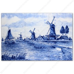 Landscape Windmill 3 - Delft Blue Tile Panel - set of 6 tiles