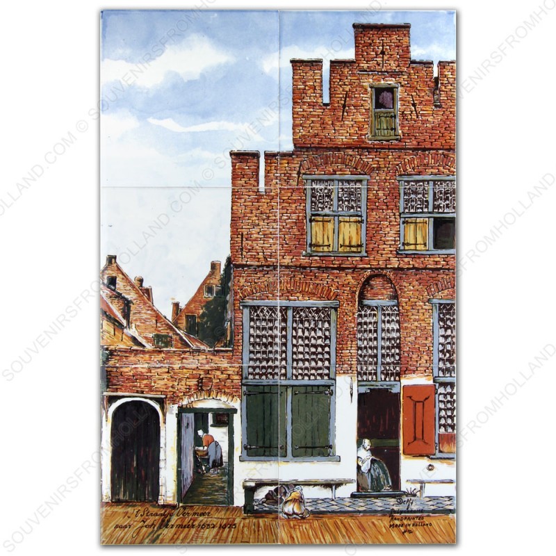 Het straatje van Vermeer - Polychroom Tegeltableau - set van 6 tegels