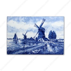 Landscape Windmill 50 small - Delft Blue Tile Panel - set of 6 tiles
