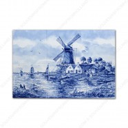 Landscape Windmill Fisherman small - Delft Blue Tile Panel - set of 6 tiles