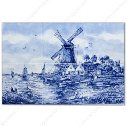 Landscape Windmill Fisherman small - Delft Blue Tile Panel - set of 6 tiles