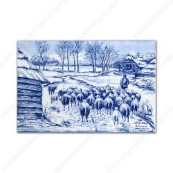 Flock of sheep - Mauve small - Delft Blue Tile Panel