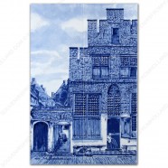 Het straatje van Vermeer klein - Delfts Blauw Tegeltableau - set van 6 tegels