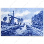 Landscape Windmill 1 - small Delft Blue Tile Panel - set of 6 tiles