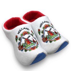 Dutch Clog Slippers White Windmill