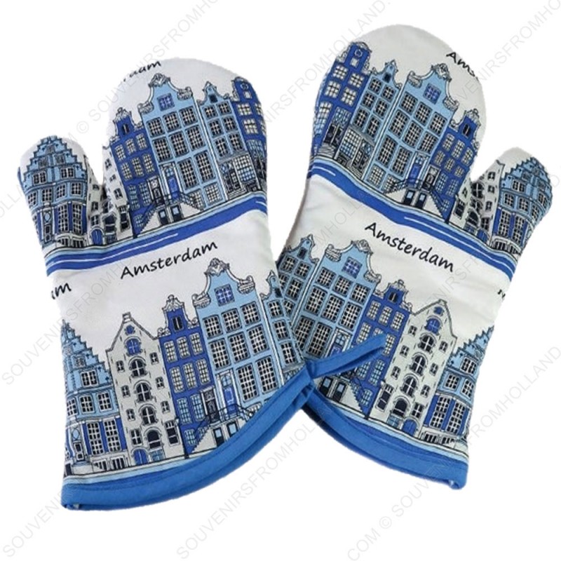 Oven Mitts - Delft Blue Canal Houses