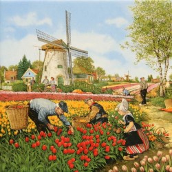 Tulpenplukkers - Tegel 15x15 cm - Kleur
