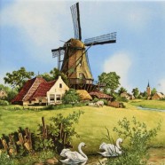 Windmill Swan - Tile 15x15cm - Color