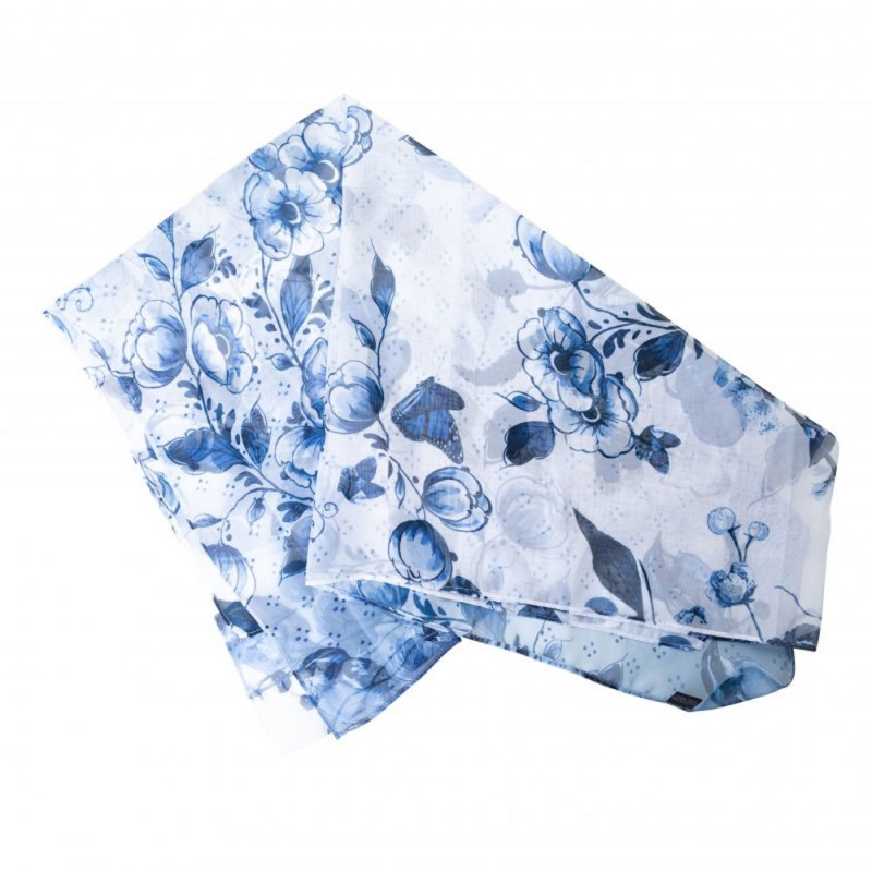 Delft Blue transparent Scarf - Flowers