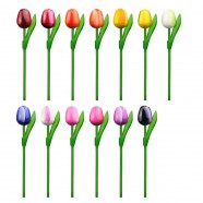 10 Red-White Wooden Tulips 20cm