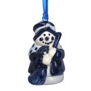 Kerstfiguren hangend Sneeuwpop met Bezem - Kersthanger Delfts Blauw 