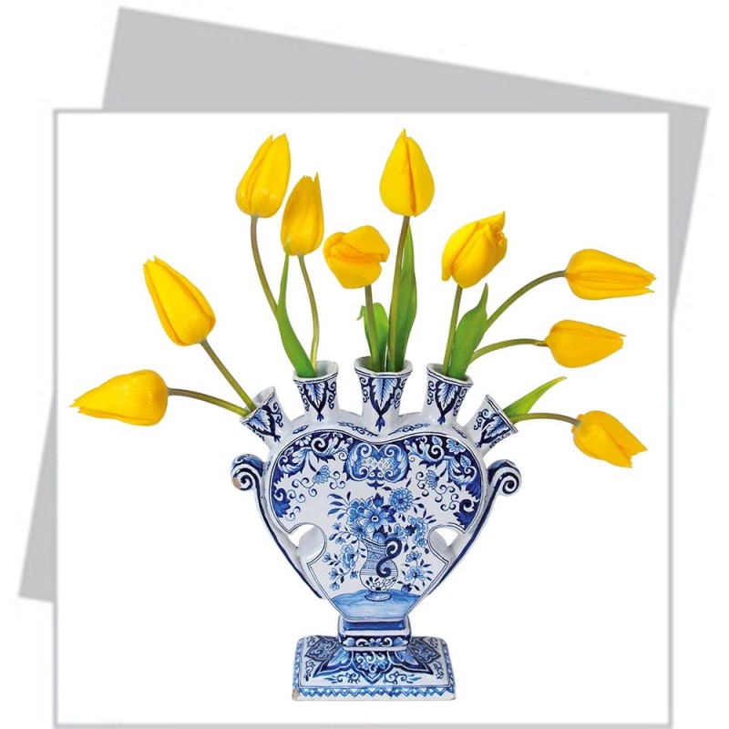 Flat Flower small - Yellow Tulips in Delft Blue vase