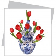 Delft Blue Red Tulips - Greeting Card