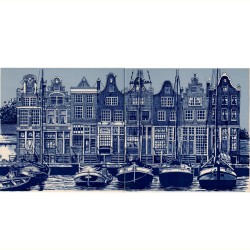 Amsterdam Canal Houses - set of 2 tiles - 30x15cm - Delft Blue