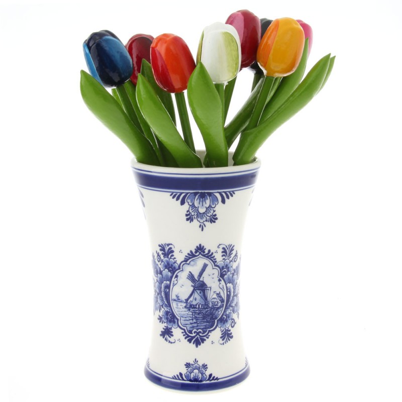 Delft Blue Chalice Vase with Wooden Tulips