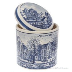 Stroopwafelpot Grachtenhuizen 15cm - Delfts Blauw