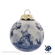 Kerstbal Windmolen 5cm - Handgeschilderd Delfts Blauw