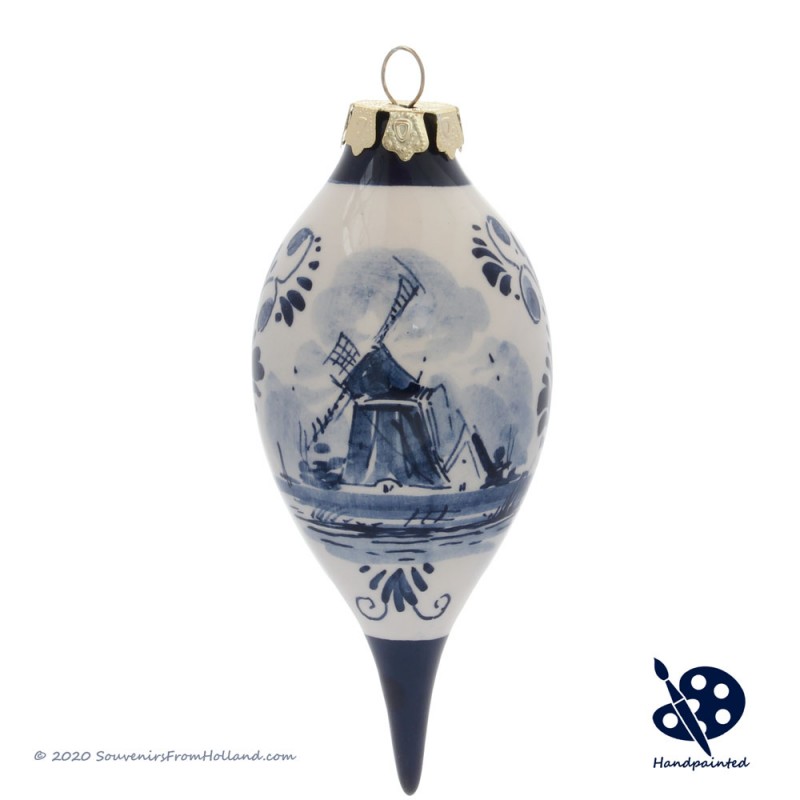 X-mas Dripball Windmill 11,5cm - Handpainted Delft Blue