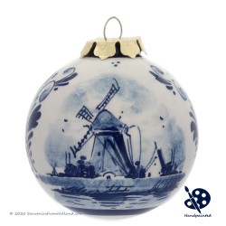 Kerstbal Windmolen 6,5cm - Handgeschilderd Delfts Blauw